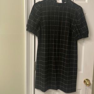 Black checked puff sleeve Loft Dress- NWOT